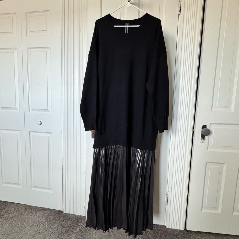 Anthropologie Black Maxi Dress with Sweater Top and Pleated Skirt